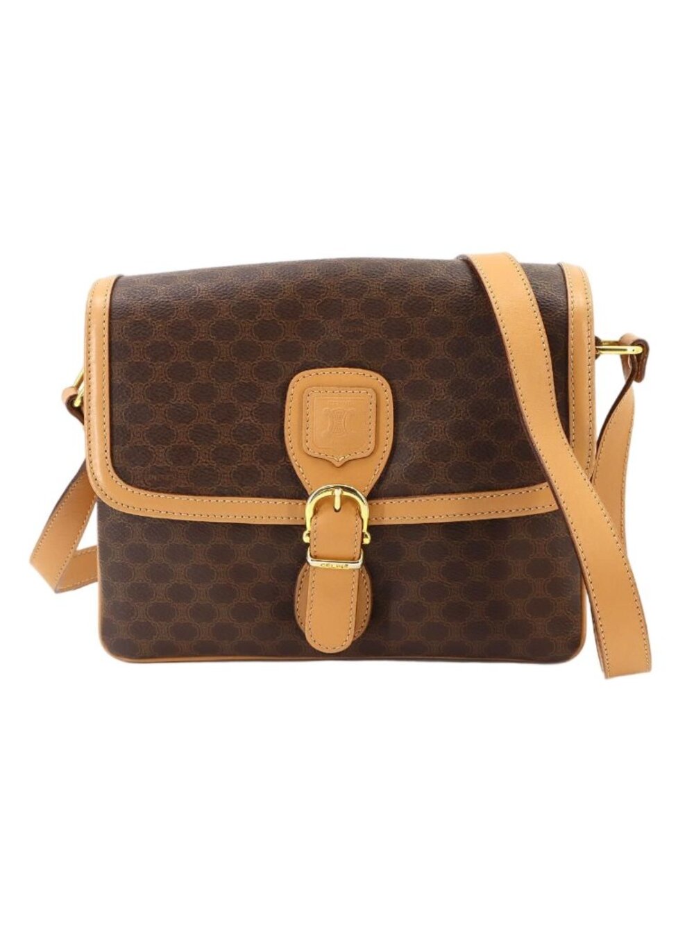 Celine Macadam Shoulder Bag Leather Brown Gold Vintage